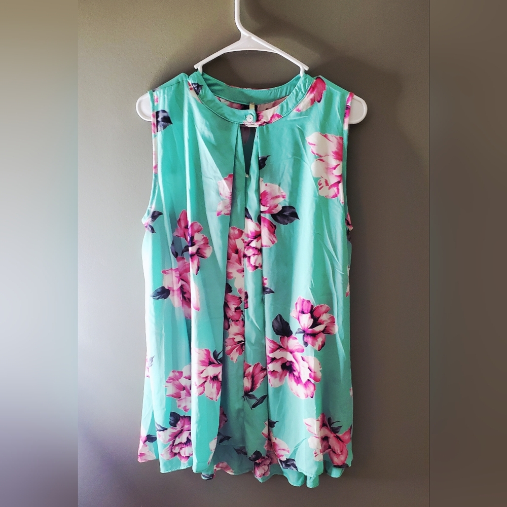 Pink Lily Aqua Floral Blouse
